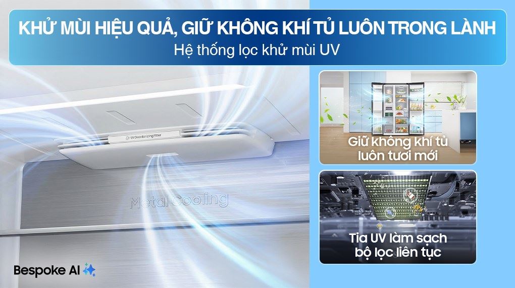 Tủ lạnh Samsung Inverter 615 lít Side By Side AI Home RS90F65D2FSV - Công nghệ kháng khuẩn, khử mùi
