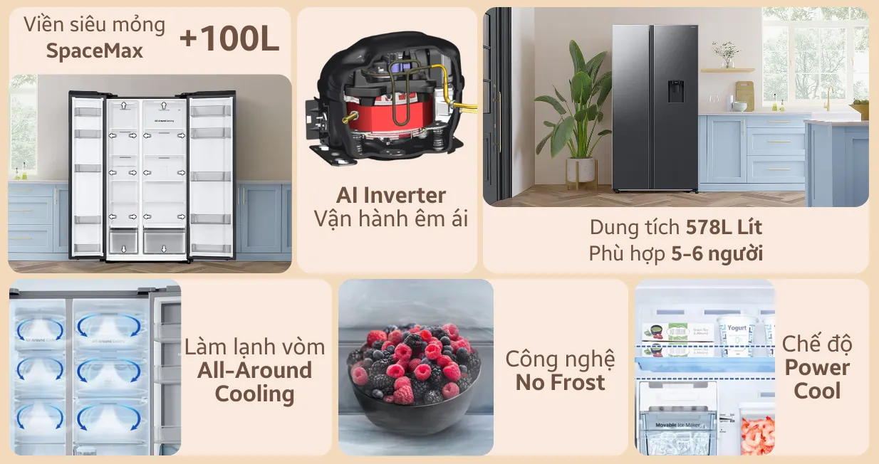 Tủ lạnh Samsung Side By Side 578L 2024 RS57DG410EB4SV — ảnh 2