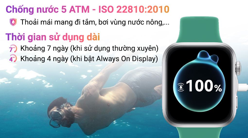 Đồng hồ Huawei Watch Fit 5 dây Fluoro đạt chuẩn chống nước 5 ATM phù hợp cho các hoạt động thường ngày