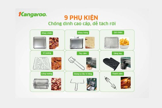 Nồi chiên không dầu Kangaroo KG15AF3A nhiều phụ kiện tiện lợi