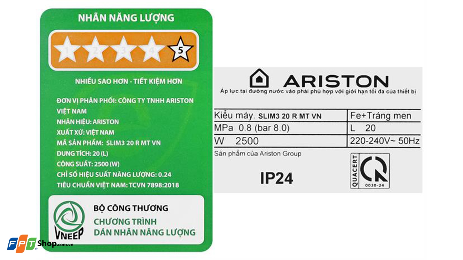 Máy nước nóng gián tiếp 20 lít Ariston SLIM3 20 R MT 2500W — ảnh 9