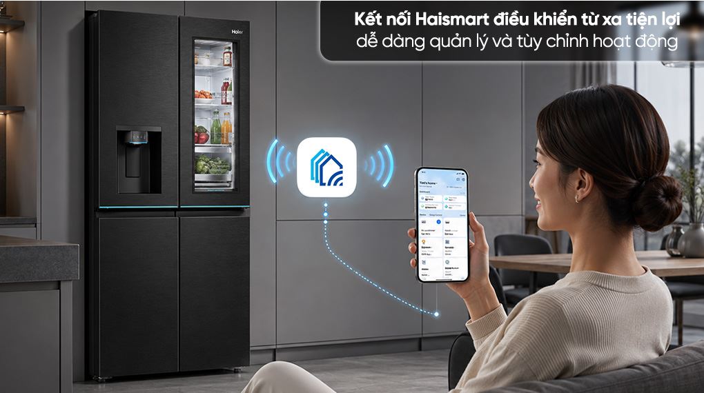 Tủ lạnh Haier Inverter 638 lít Multi Door HM800ASWMBVNU1 - Quản lý và điều khiển tủ từ xa thông qua ứng dụng Haismart