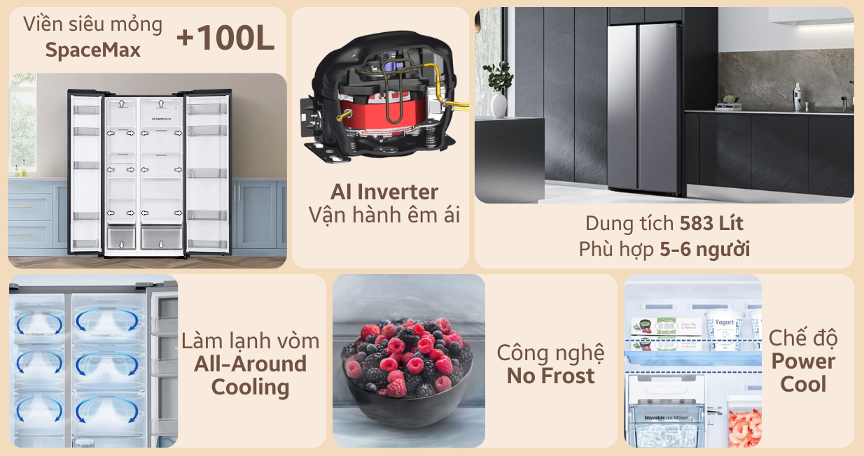 Tủ lạnh Samsung Side By Side 583L 2024 RS57DG400EM9SV — ảnh 2