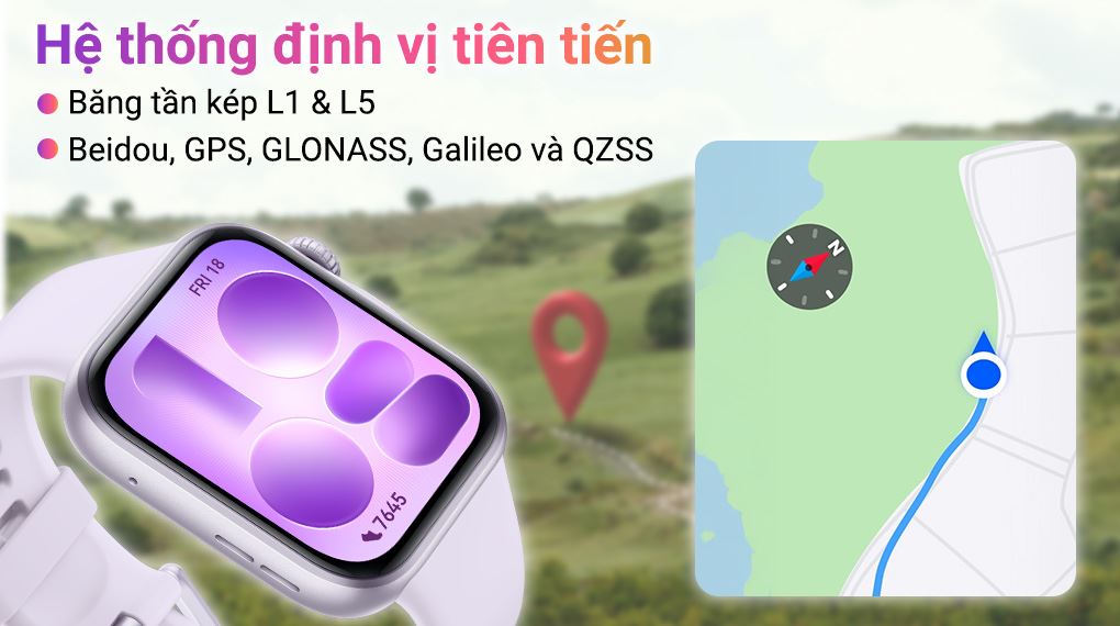 Hệ thống định vị GPS băng tần kép trên Huawei Watch Fit 5 dây Fluoro giúp theo dõi hành trình chính xác hơn