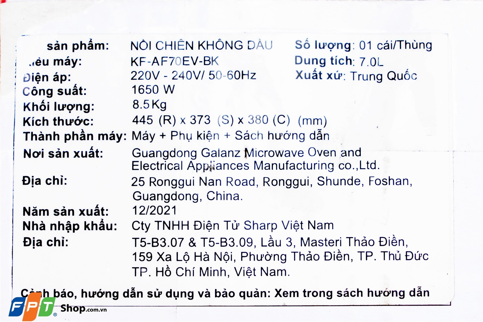 Nồi chiên không dầu Sharp 5.5 lít KF-AF70EV-BK — ảnh 4
