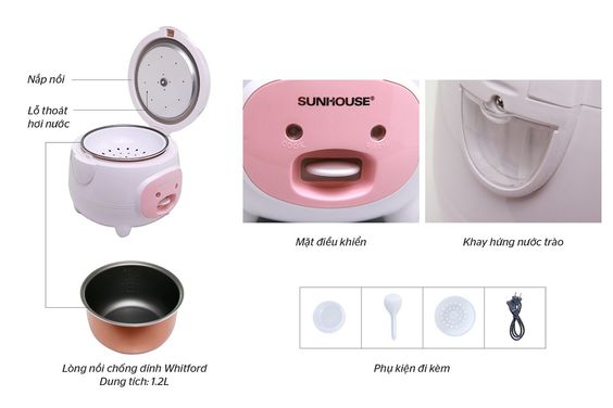 Nồi cơm điện Sunhouse 1.2 lít SHD8217W rất dễ tháo rời để vệ sinh
