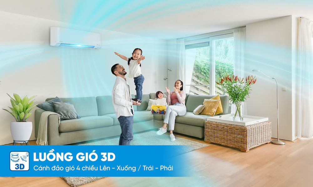 Máy Lạnh Daikin Inverter 1 Hp FTKM25AVMV tạo ra luồng gió 3D