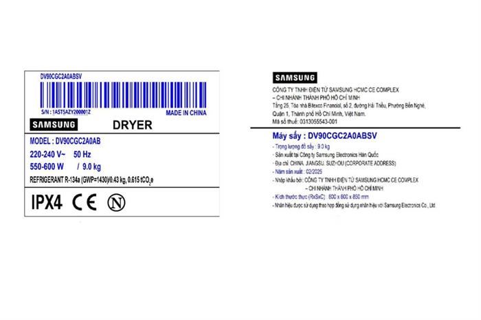 Máy sấy bơm nhiệt Samsung 9 Kg DV90CGC2A0ABSV — ảnh 7