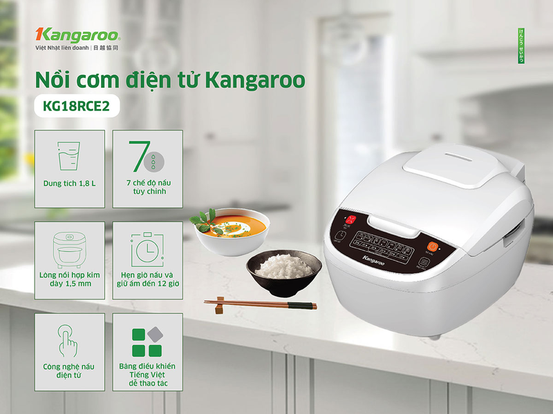 Nồi cơm điện tử Kangaroo 1.8 lít KG18RCE2 (hình 1)