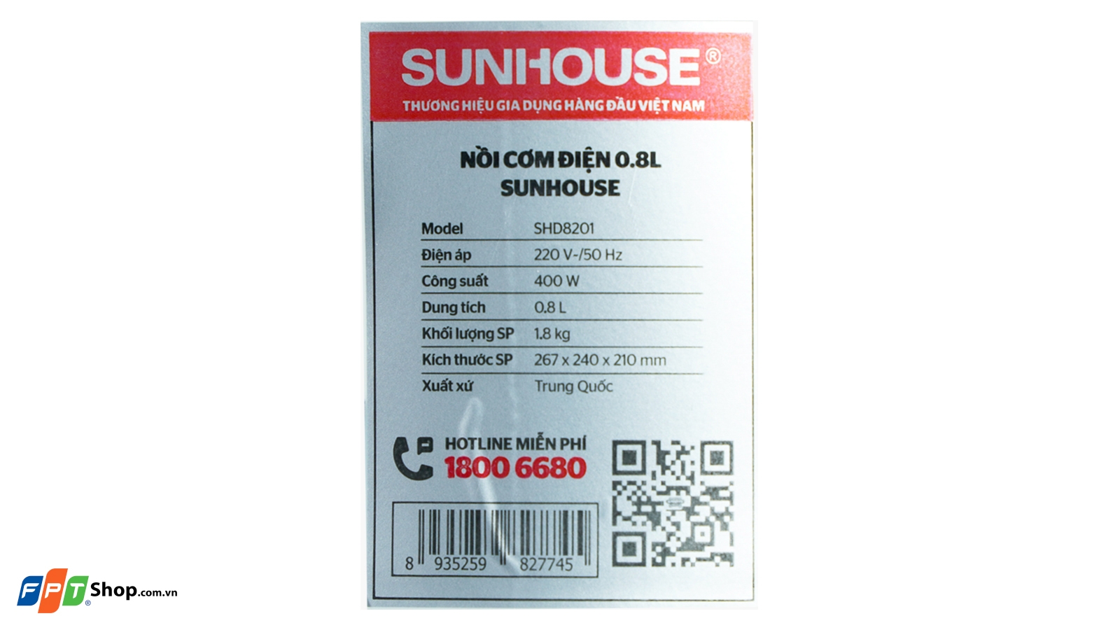 Nồi cơm điện Sunhouse 0.8 lít SHD8201 — ảnh 8