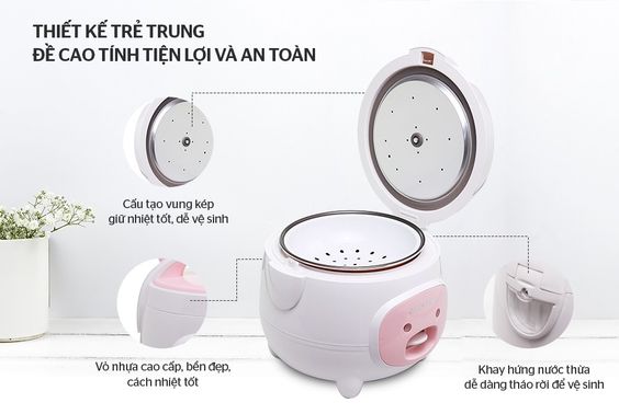 Thiết kế tròn bầu, màu trắng hồng trẻ trung