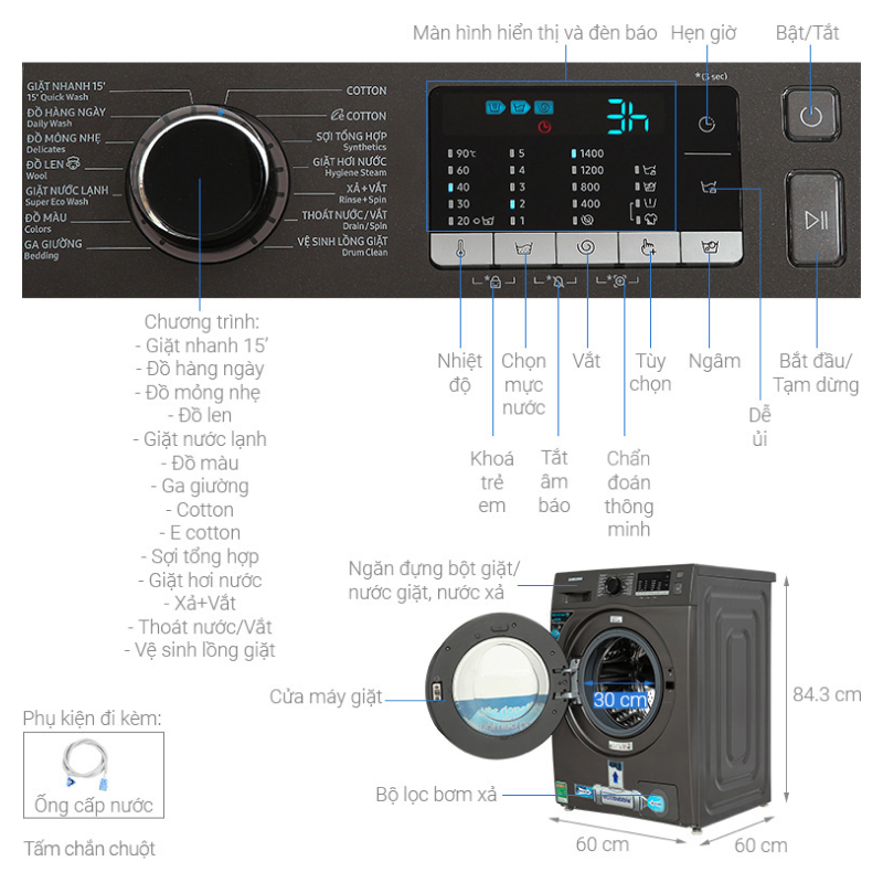 Máy giặt cửa trước Samsung Ecobubble Inverter 9.5 kg WW95TA046AX/SV — ảnh 10