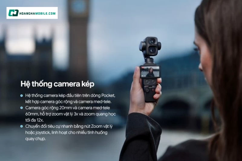 Hệ thống camera kép đầu tiên trên dòng Pocket kết hợp camera góc rộng và camera med-tele.