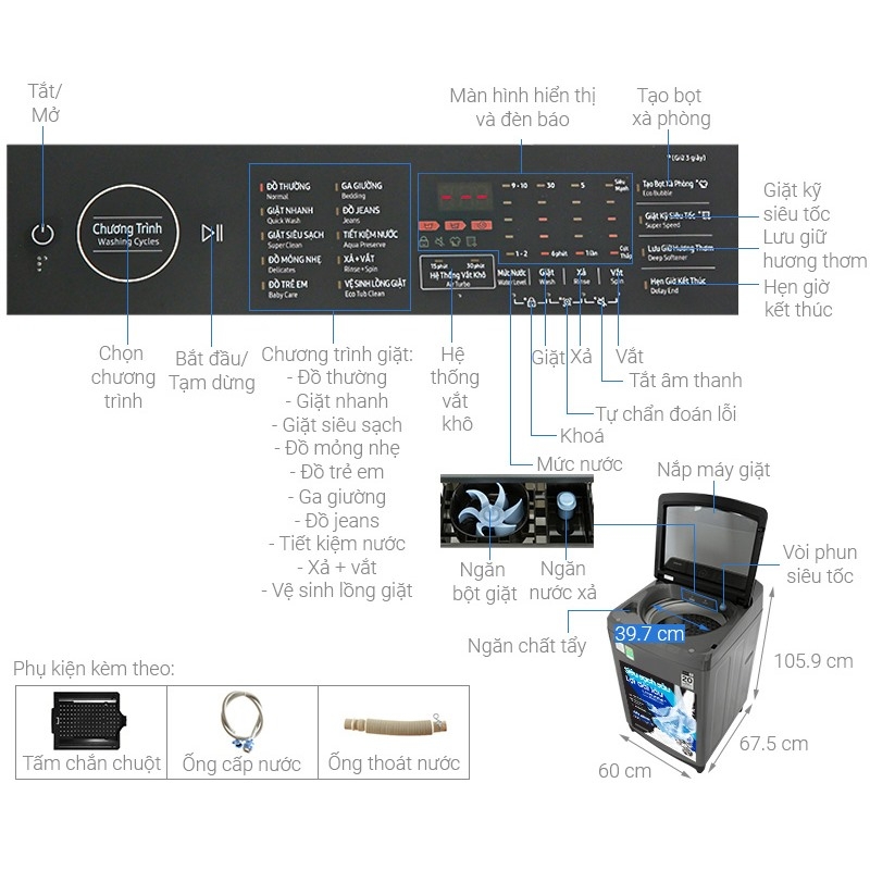 Máy giặt cửa trên Samsung Ecobubble Inverter 10.5 kg WA10CG5745BDSV — ảnh 3