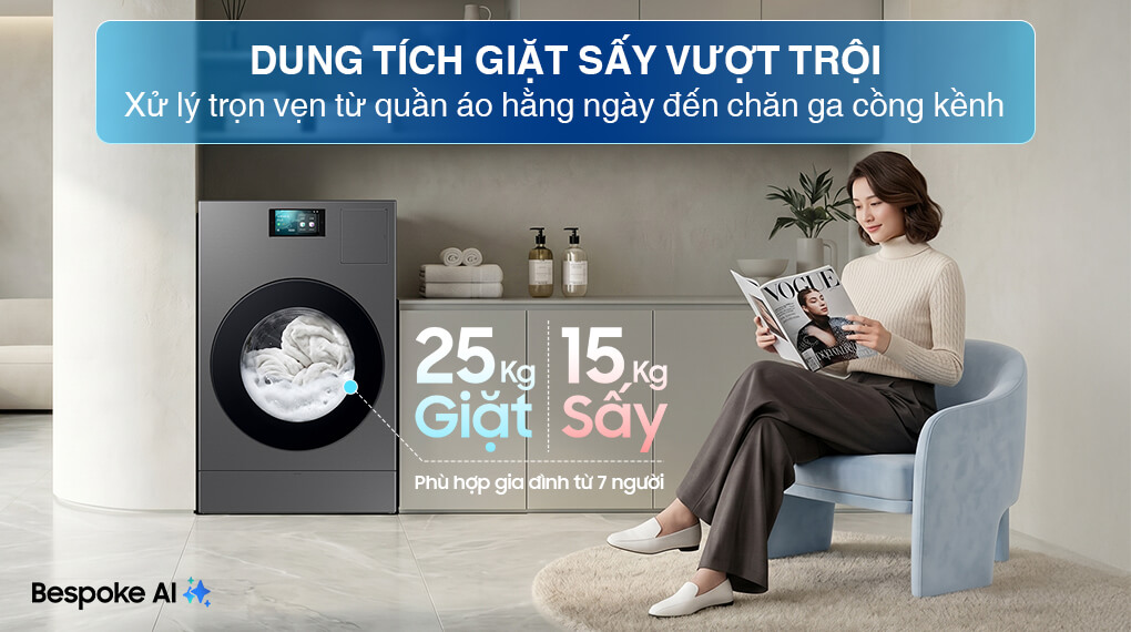 Inverter Giặt 25 Kg Sấy 15 Kg WD25DB8995BZSV — ảnh 3