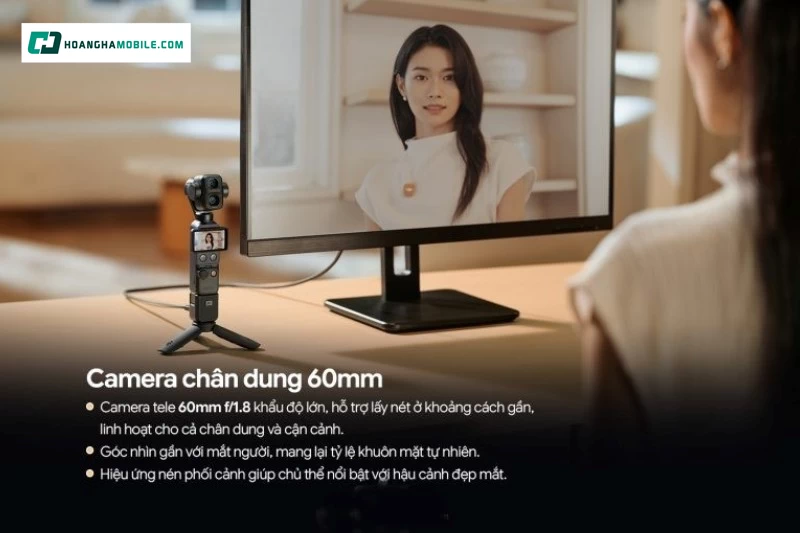 Ống kính med tele 60mm trên Osmo Pocket 4P là lợi thế rõ khi quay chân dung