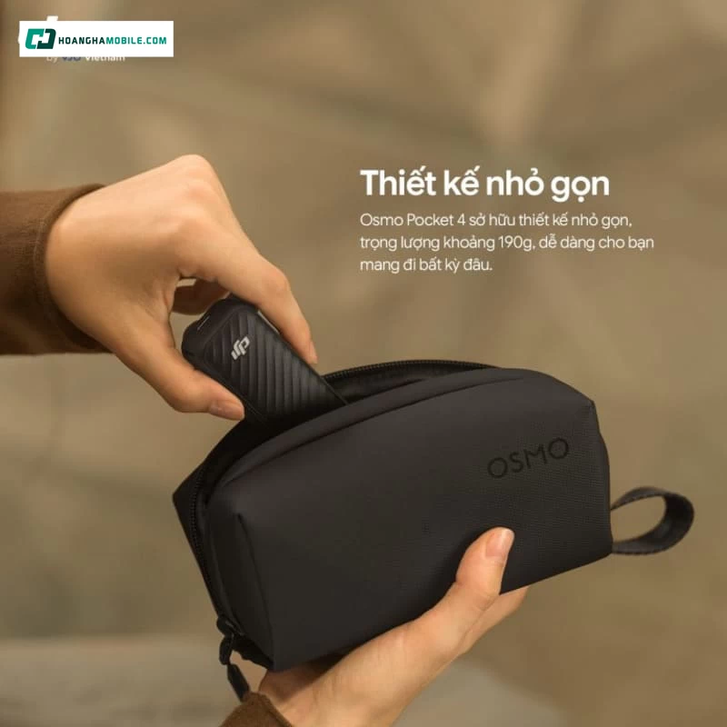 DJI Osmo Pocket 4 Creator Combo sở hữu kích thước chỉ 144.2 x 44.4 x 33.5 mm cùng trọng lượng khoảng 190.5g
