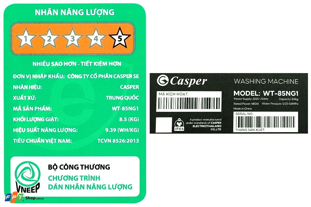 Máy giặt cửa trên Casper EcoWash 8.5 kg WT-85NG1 — ảnh 9
