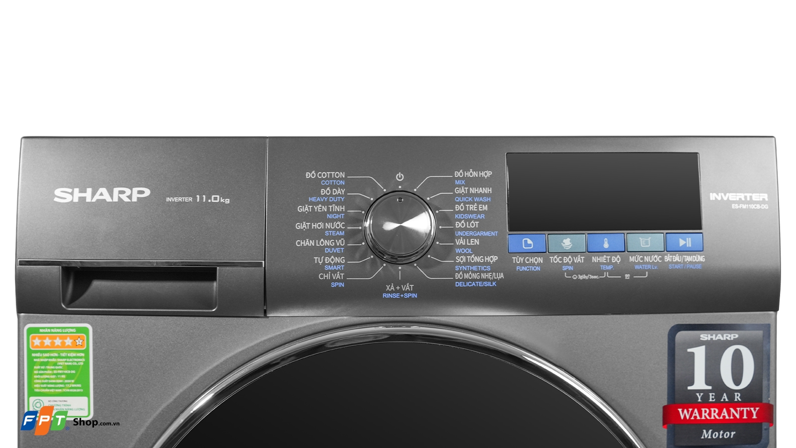 Máy giặt cửa trước Sharp Inverter 11 kg ES-FM110CB-DG — ảnh 9