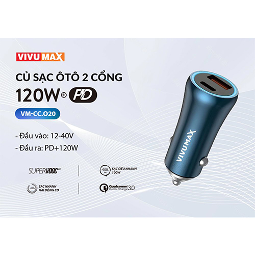 Củ sạc ôtô Vivumax O20 PD 120W&QC3.0 — ảnh 2
