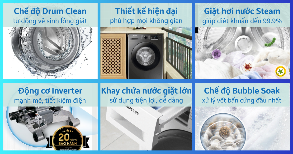 Máy giặt Samsung cửa ngang 9.5kg 2021 (WW95TA046AX/SV) — ảnh 2