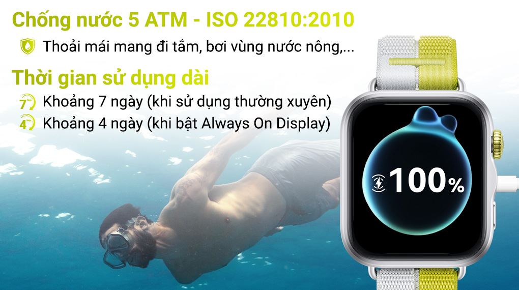 Đồng hồ Huawei Watch Fit 5 dây nylon đạt chuẩn chống nước 5 ATM phù hợp cho các hoạt động thường ngày