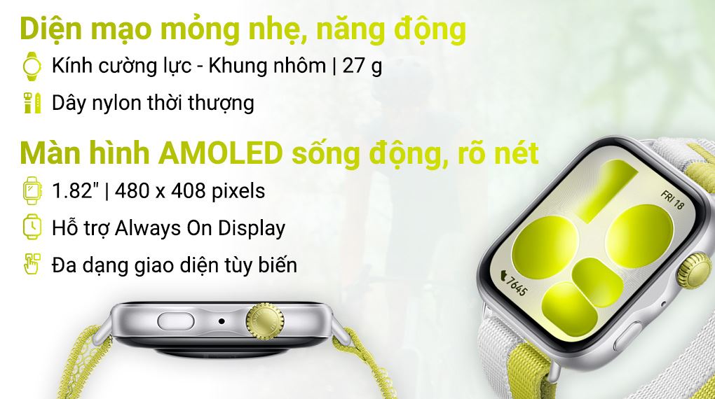 Huawei Watch Fit 5 dây nylon nổi bật với thiết kế trẻ trung phù hợp cho cả phong cách thể thao và thường ngày