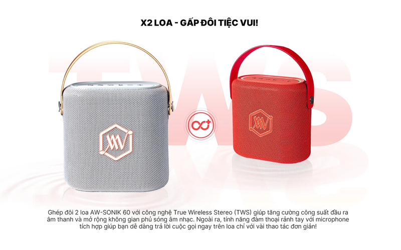 Loa Karaoke Bluetooth ALPHA WORKS SONIK 60 ghép đôi 2 loa với công nghệ True Wireless Stereo