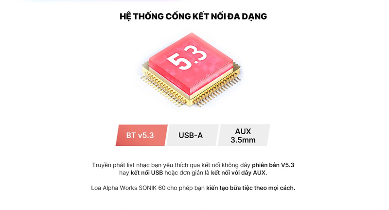 Loa Karaoke Bluetooth ALPHA WORKS SONIK 60 tích hợp hệ thống cổng kết nối đa dạng