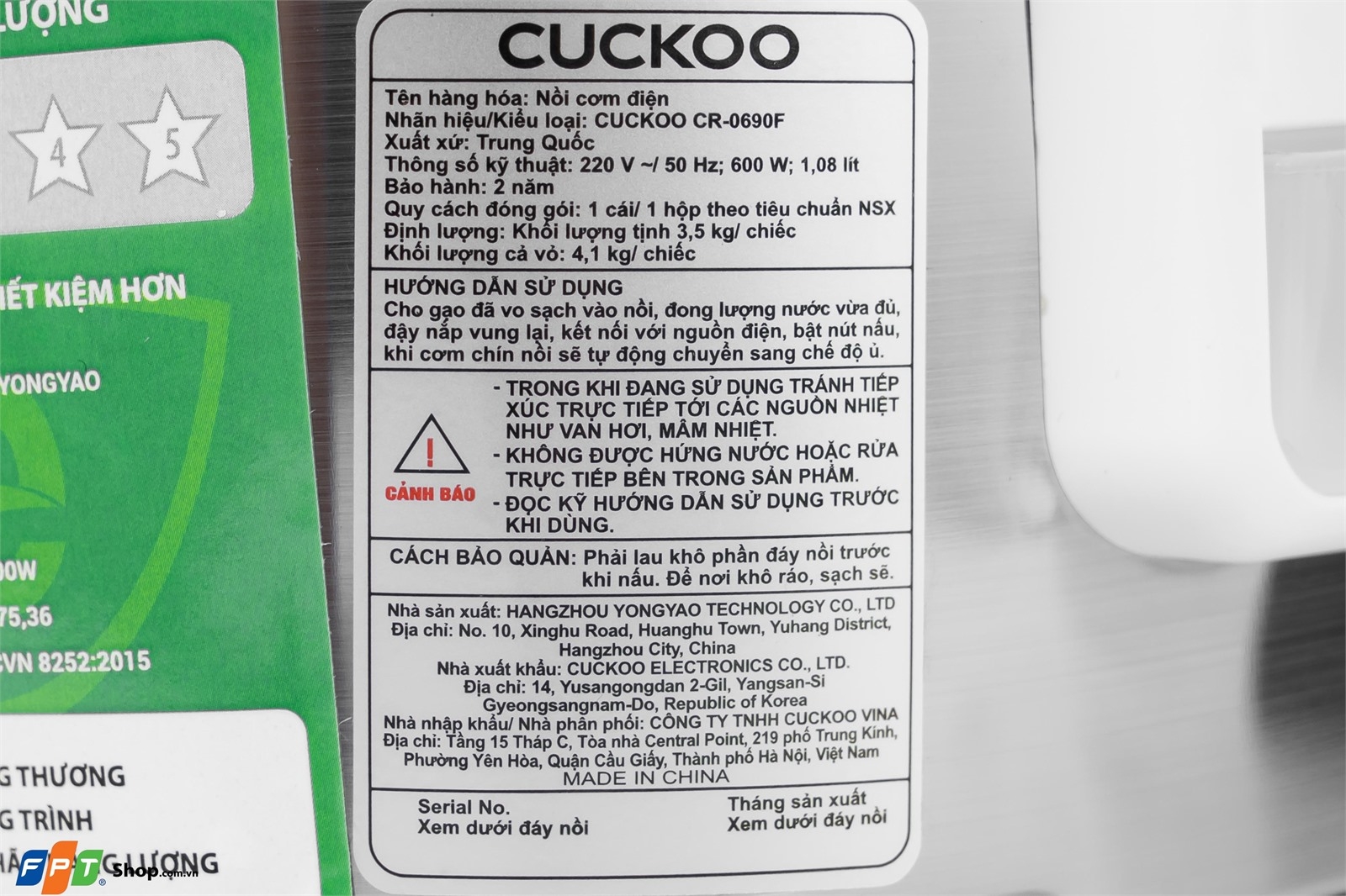 Nồi cơm điện tử Cuckoo 1.08 lít CR-0690F/SIWHCRVNCV — ảnh 7