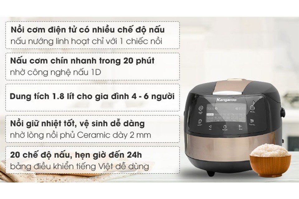 Nồi cơm điện tử Kangaroo 1.8 lít model KG18DR8 — ảnh 4