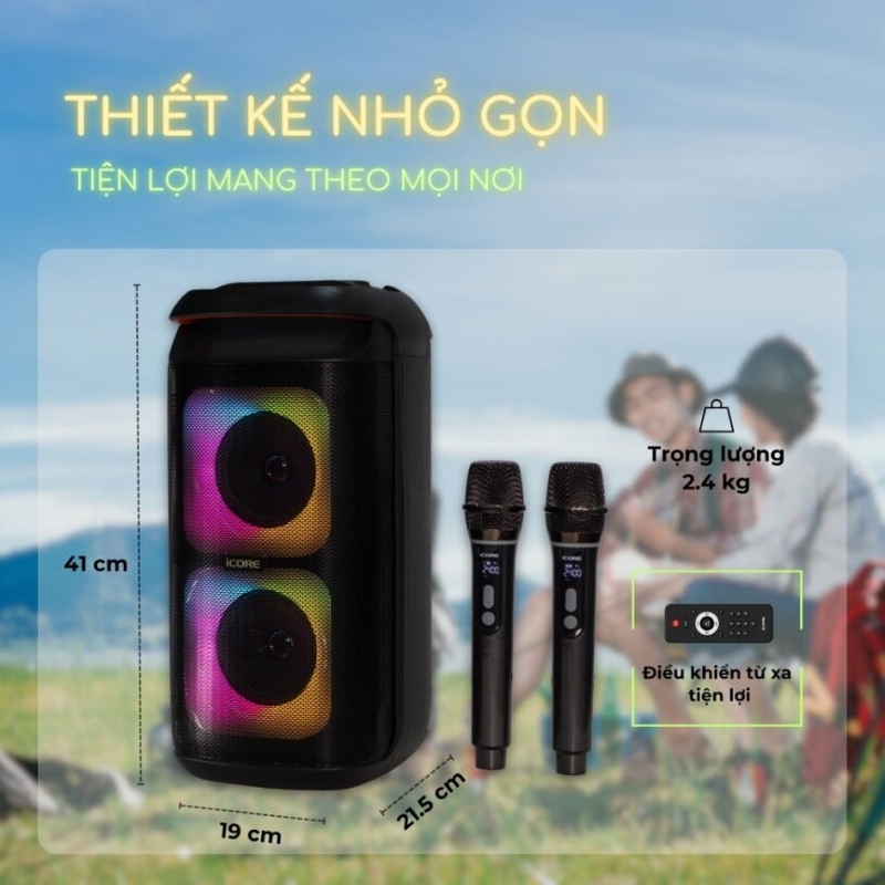 Loa karaoke xách tay iCore ISM8 - Thiết kế nhỏ gọn, chỉ nặng khoảng 2.4 kg