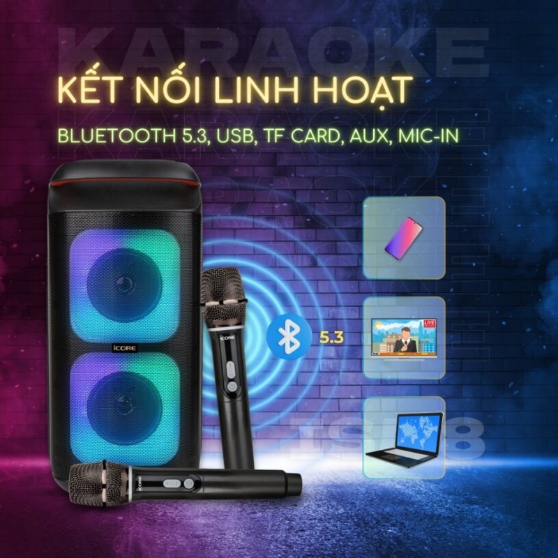 Loa karaoke xách tay iCore ISM8 - Hỗ trợ kết nối linh hoạt với nhiều thiết bị