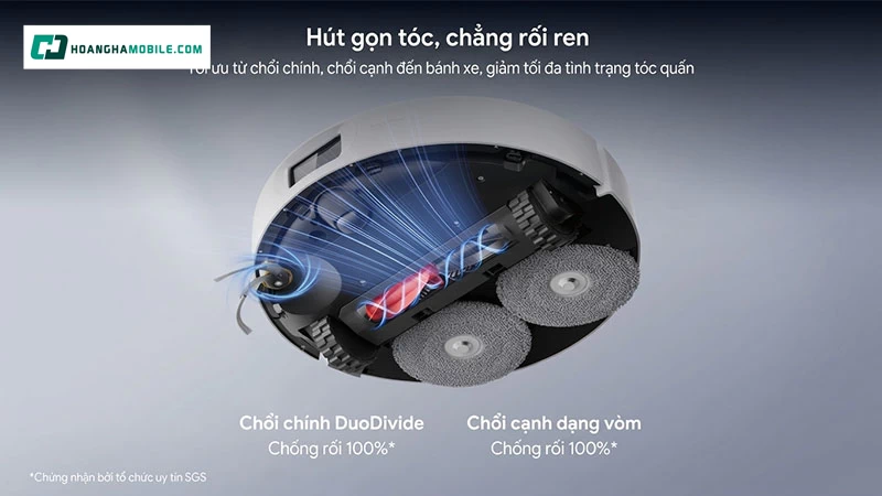 Roborock QRevo 2 Pro dùng chổi chính DuoDivide kết hợp chổi cạnh dạng vòm.