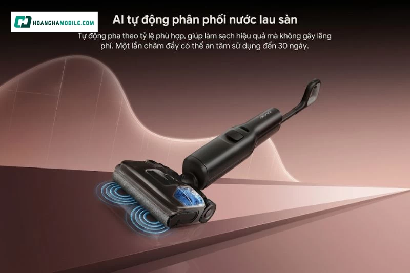 AI tự động pha nước lau sàn là điểm nâng cấp đáng giá trên Roborock F25 Pro Turbo.
