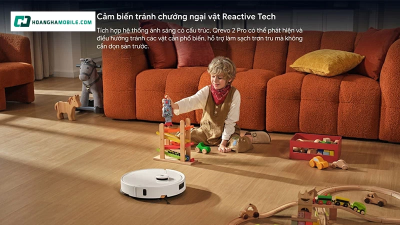 Roborock QRevo 2 Pro được trang bị Reactive Tech để phát hiện và điều hướng tránh các vật cản phổ biến.