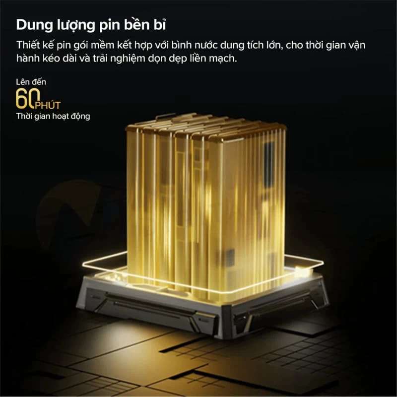 Thời lượng pin 4600mAh của Roborock F25 Ultra phù hợp cách sử dụng theo khu vực